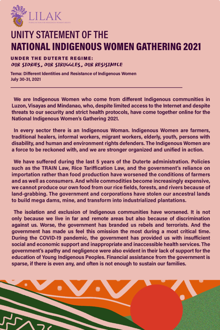 Unity Statement of the National Indigenous Women’s Gathering 2021 - LILAK pp1